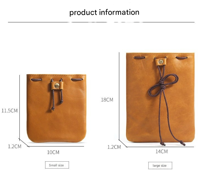 S Brown Handcrafted Genuine Leather Drawstring Pouch - Vintage Cowhide Coin view 2