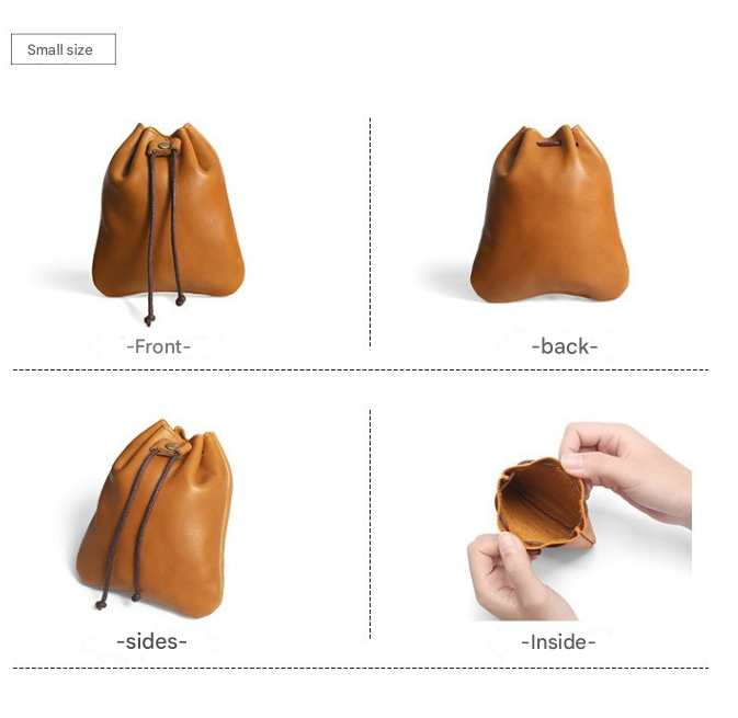 S Brown Handcrafted Genuine Leather Drawstring Pouch - Vintage Cowhide Coin view 3