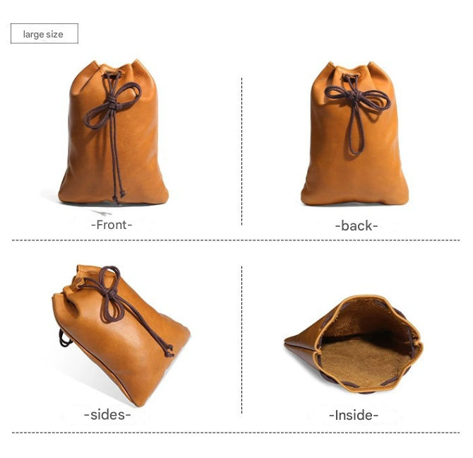 S Coffee Handcrafted Genuine Leather Drawstring Pouch - Vintage Cowhide Coin view 4