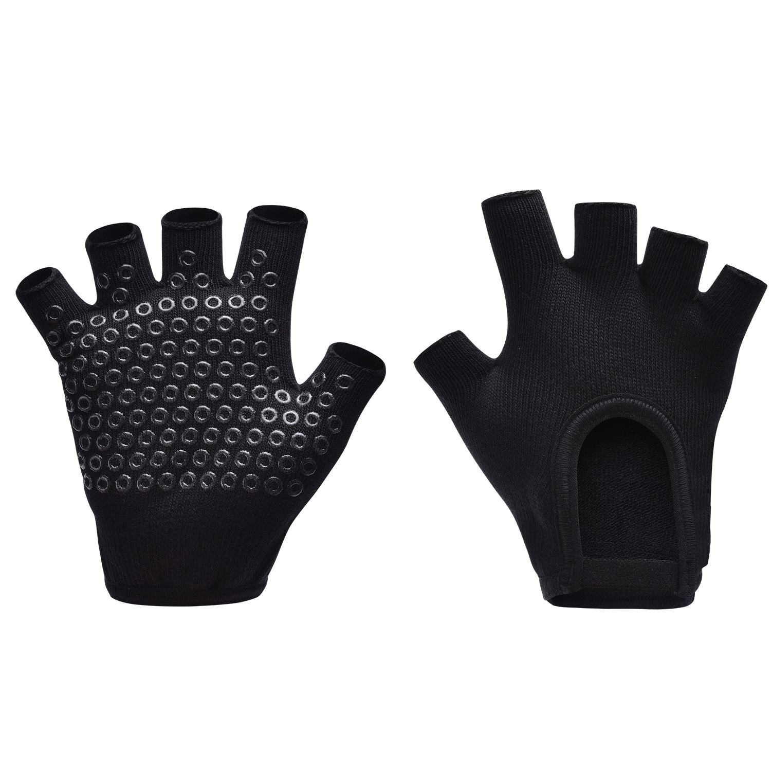 Black 2-Pack Women's Non-Slip Yoga Gloves - Open Back Half Finger Cotton