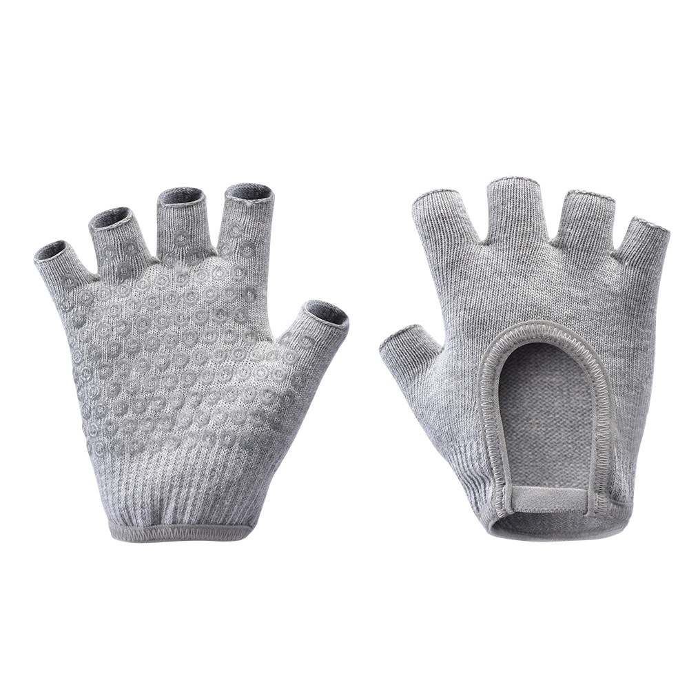 Grey 2-Pack Women's Non-Slip Yoga Gloves - Open Back Half Finger Cotton