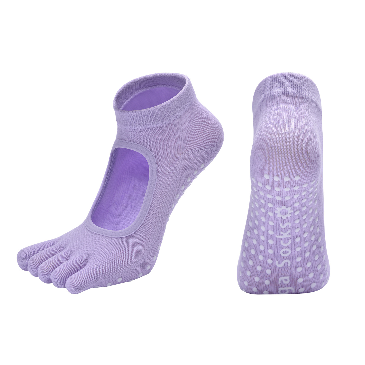 Light Purple 3-Pack Women's Non-Slip Five-Finger Yoga Socks - Open Back Combed