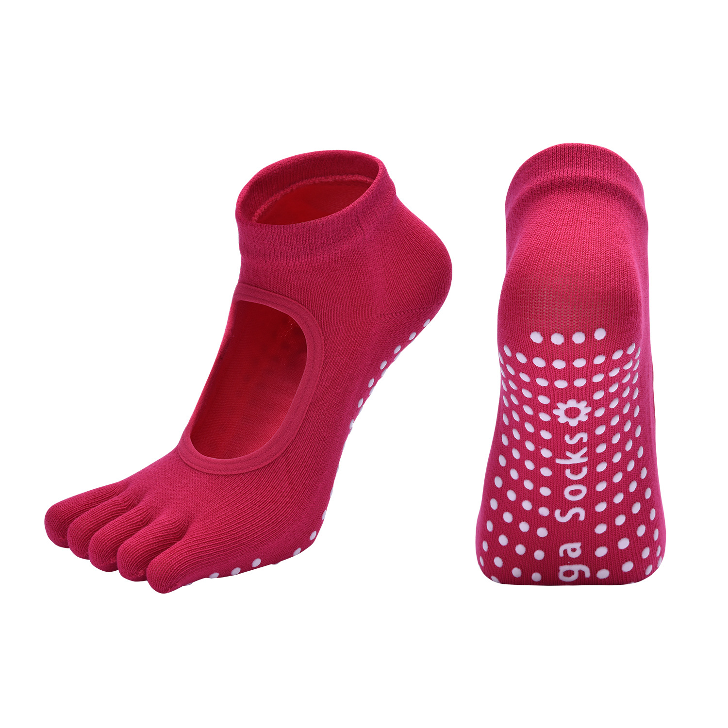 Light Green 3-Pack Women's Non-Slip Five-Finger Yoga Socks - Open Back Combed