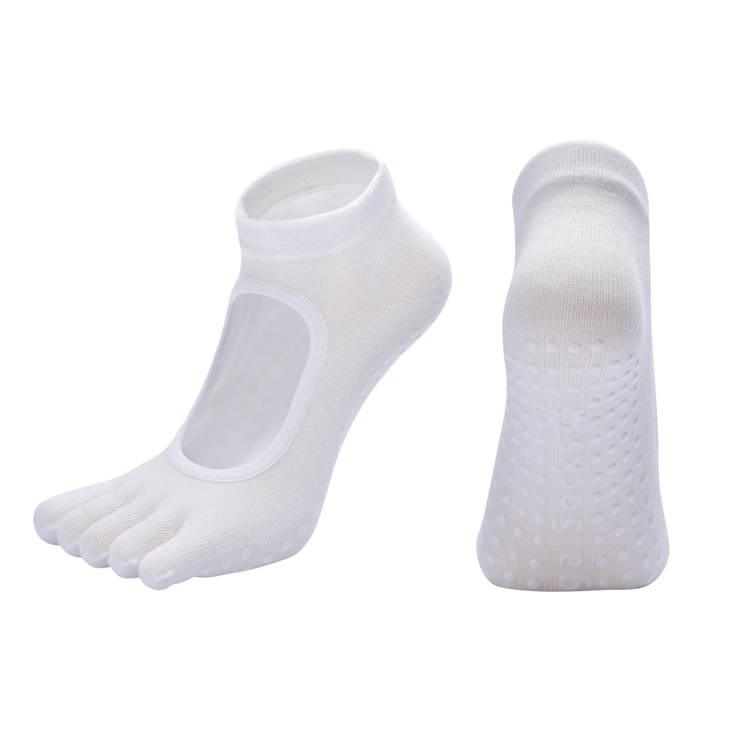 White 3-Pack Women's Non-Slip Five-Finger Yoga Socks - Open Back Combed Cotton