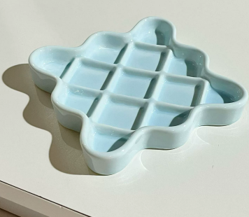 Blue Ceramic Slow Feeder Licking Plate for Cats and Dogs