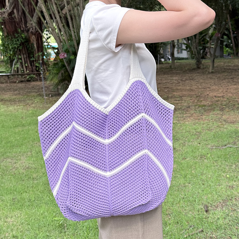 Purple Bohemian Chic Knit Tote Bag
