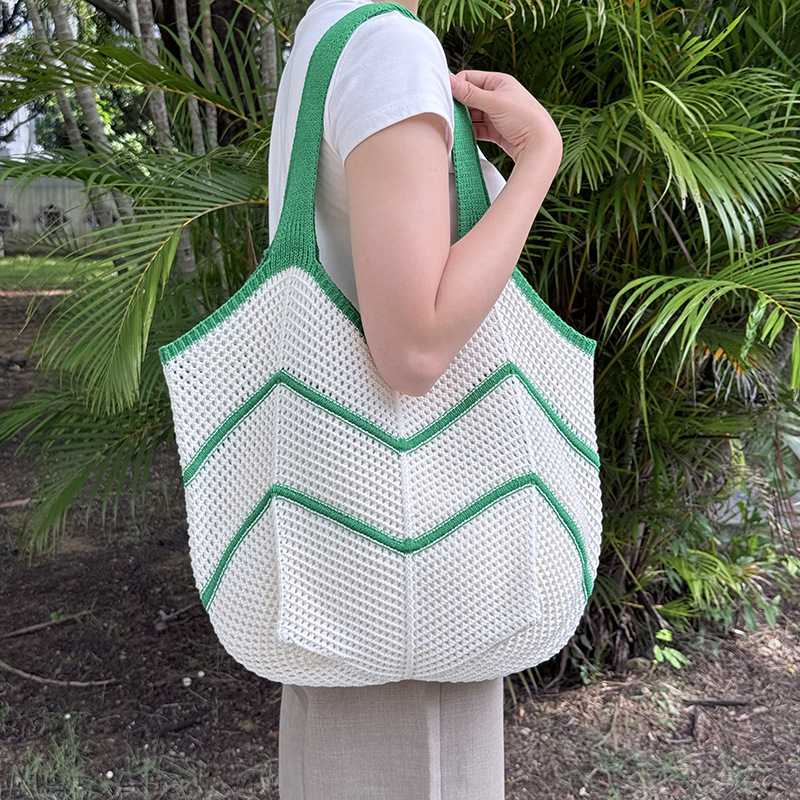 Green Bohemian Chic Knit Tote Bag