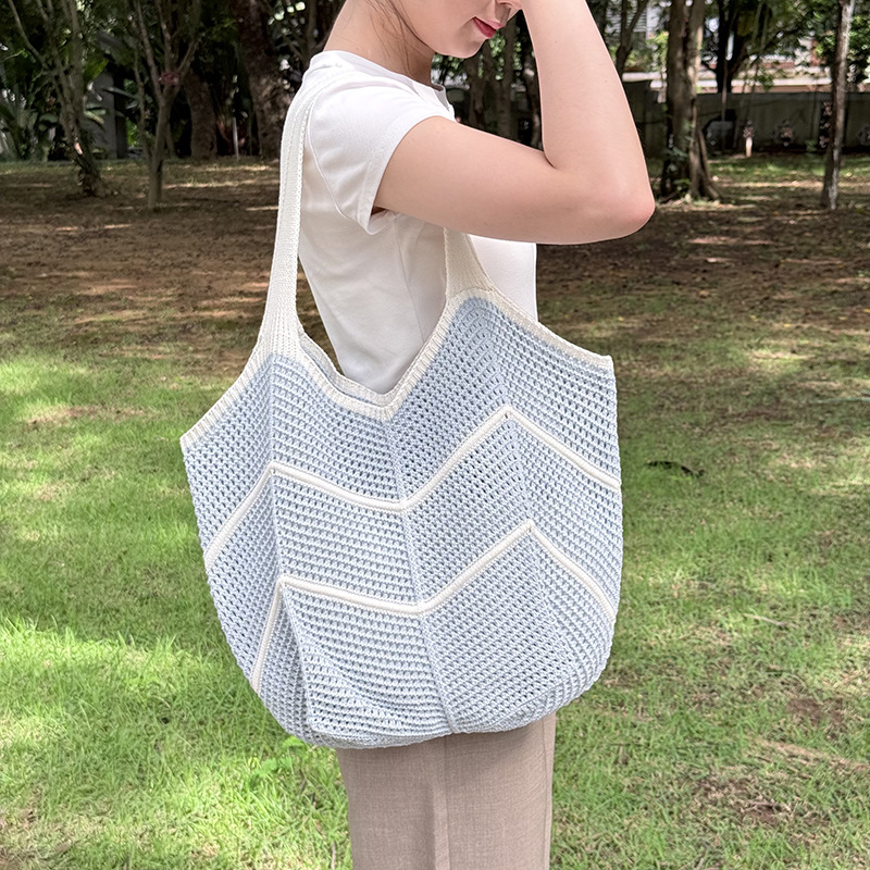 Blue Bohemian Chic Knit Tote Bag
