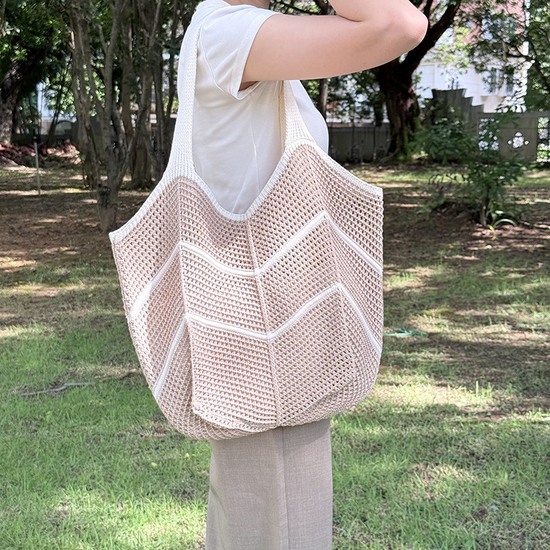 Khaki Bohemian Chic Knit Tote Bag
