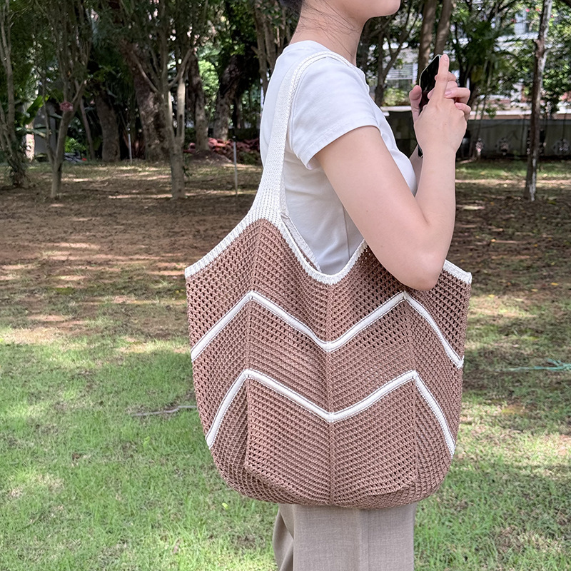 Coffee Bohemian Chic Knit Tote Bag