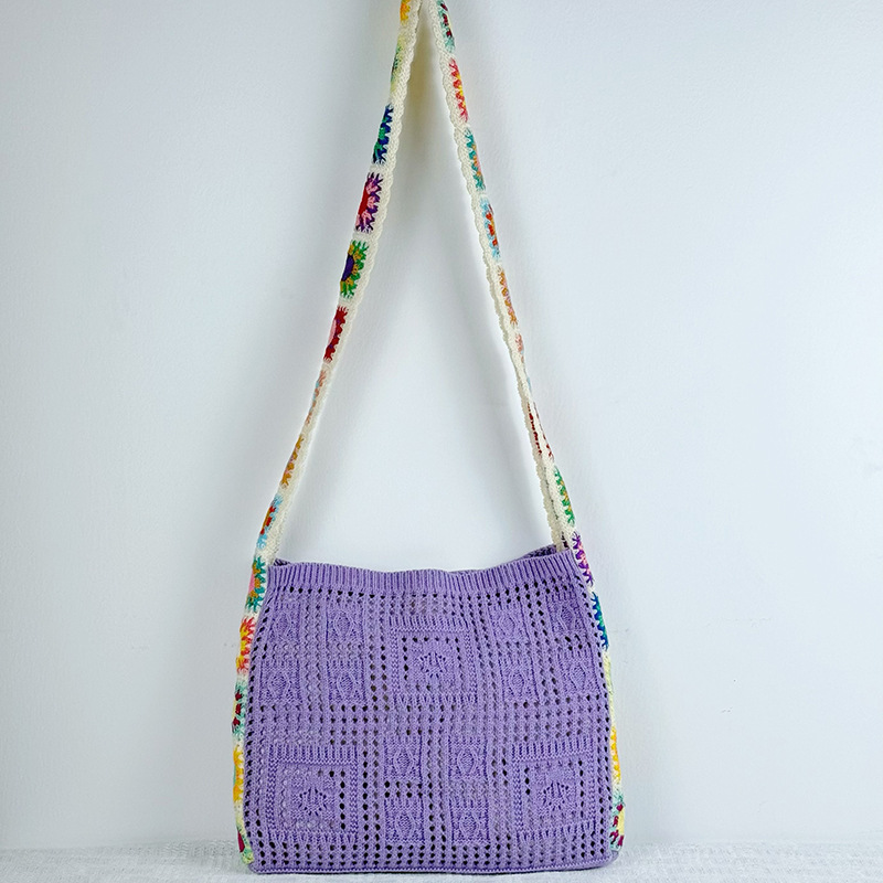 Purple Chic Bohemian Hollow Knit Tote Bag