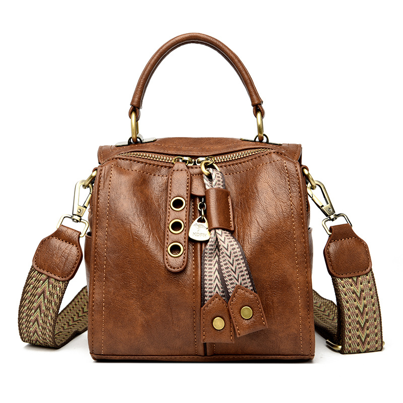 Brown Vintage Look PU Leather Box Bag