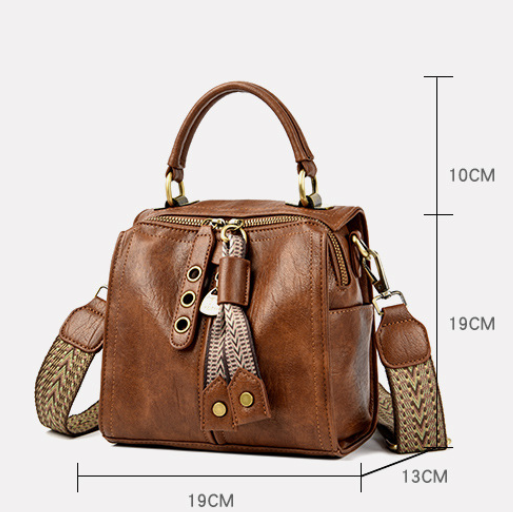 Brown Vintage Look PU Leather Box Bag view 2