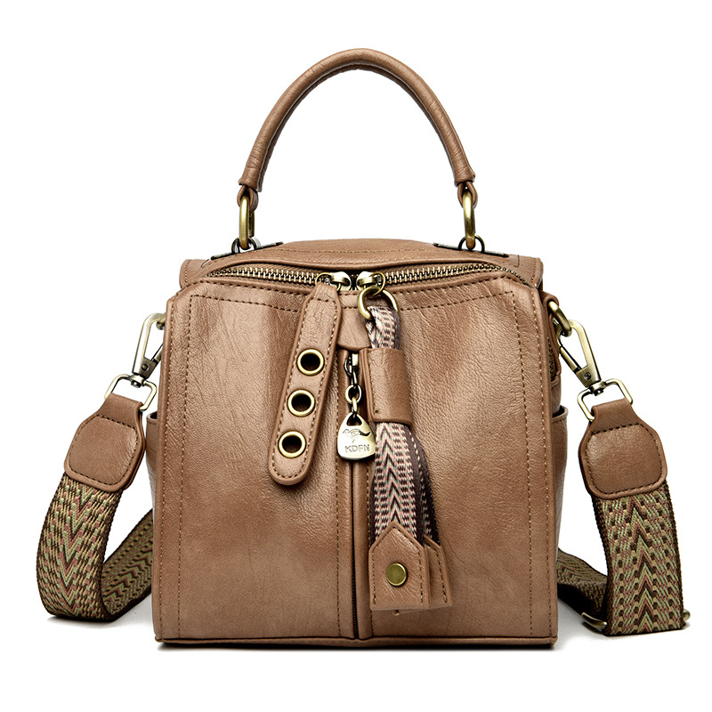 Khaki Vintage Look PU Leather Box Bag
