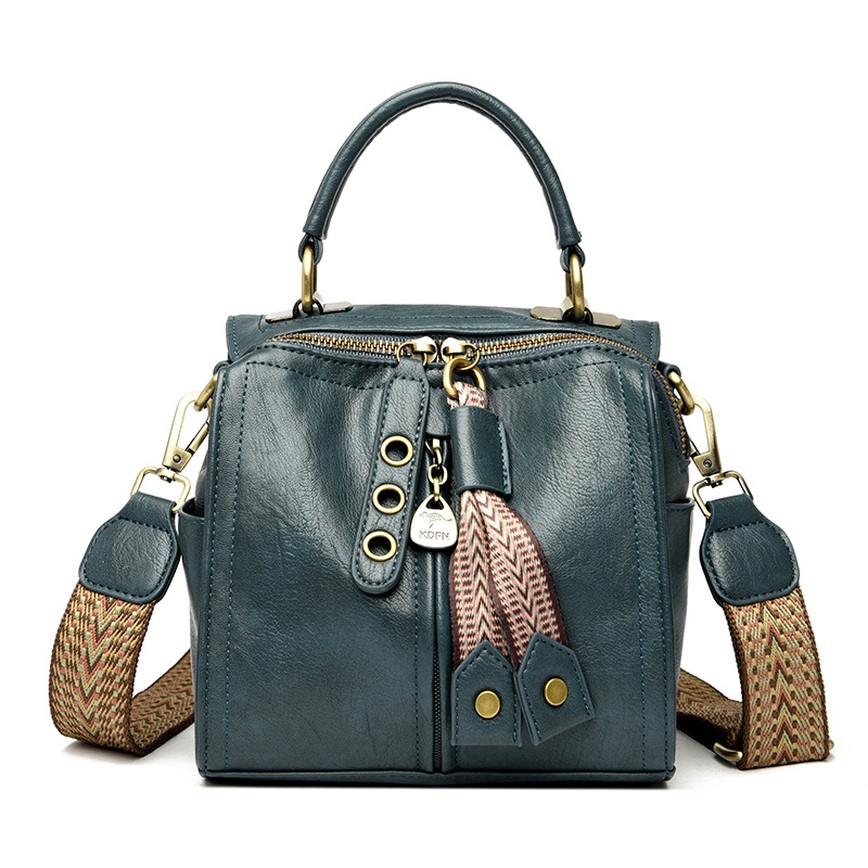 Blue Vintage Look PU Leather Box Bag