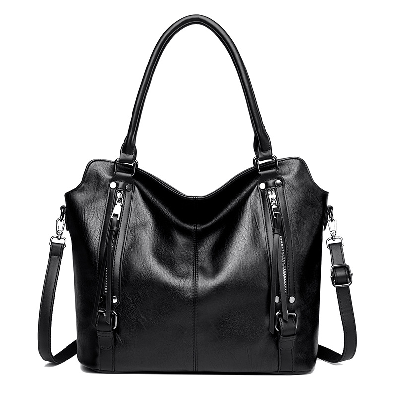 Black Vintage Soft PU Leather Tote Bag