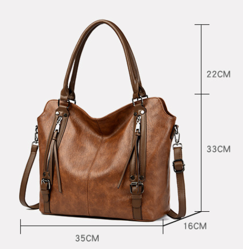Brown Vintage Soft PU Leather Tote Bag view 2