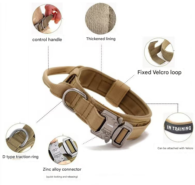 M Khaki Heavy Duty Tactical Dog Collar view 3