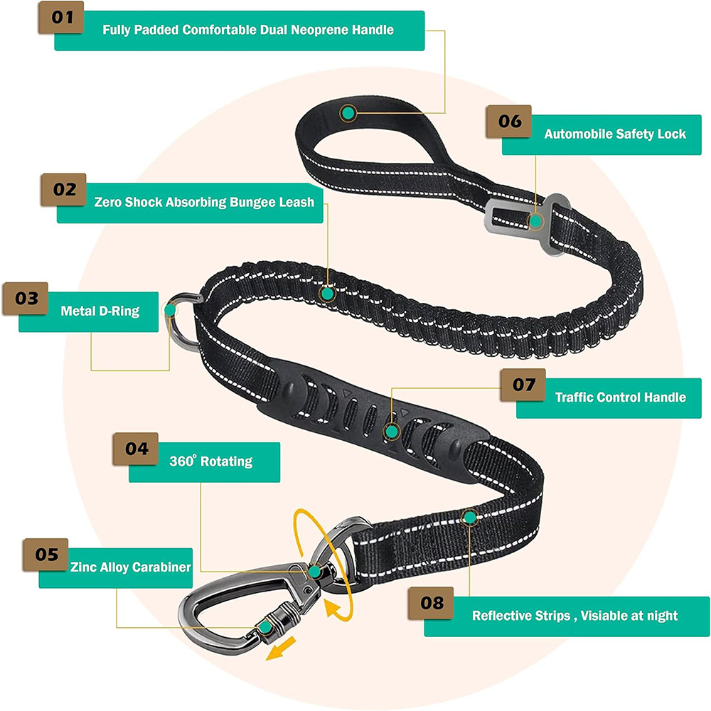 Black Heavy Duty Elastic Bungee Dog Leash view 3