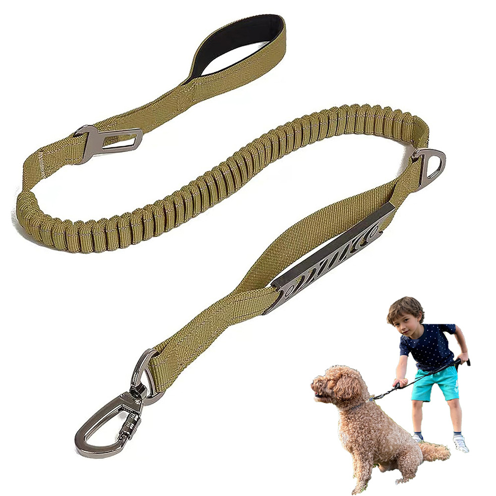 Khaki Heavy Duty Elastic Bungee Dog Leash