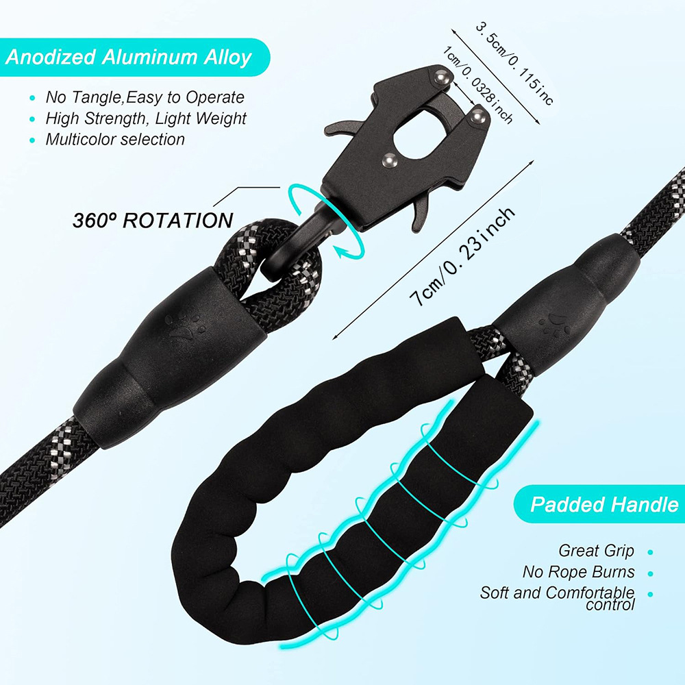 Black High Strength Nylon Rope Dog Leash view 2