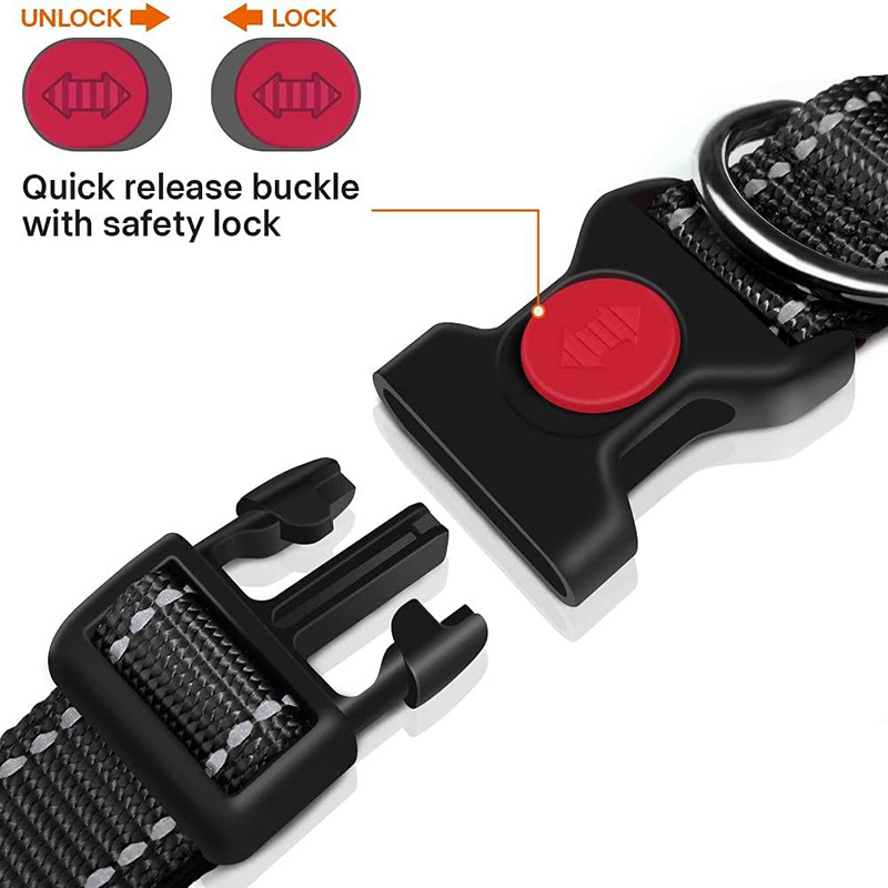 Orange 5pcs Tactical Reflective Dog Collar with Quick-Release Safety Lock view 3