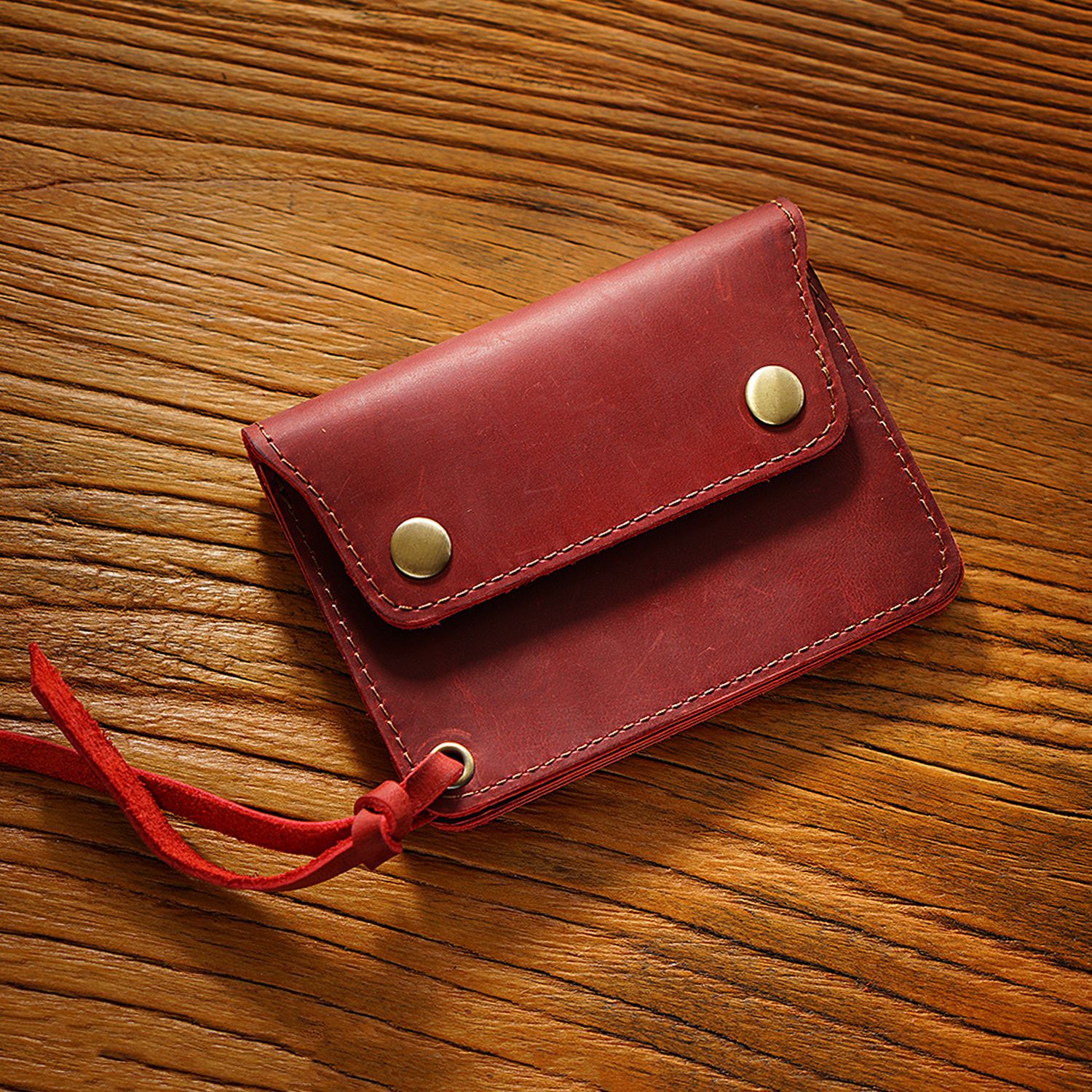 Wine Red Handmade Crazy Horse Leather Wallet Vintage Coin Purse Zipper Card