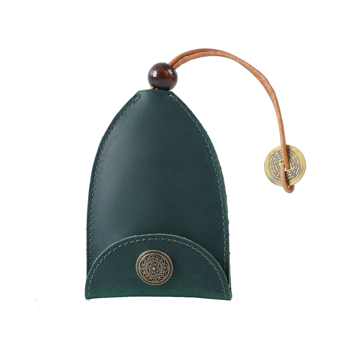 Green Vintage Crazy Horse Leather Key Organizer - Handmade Pull-Out Car Key