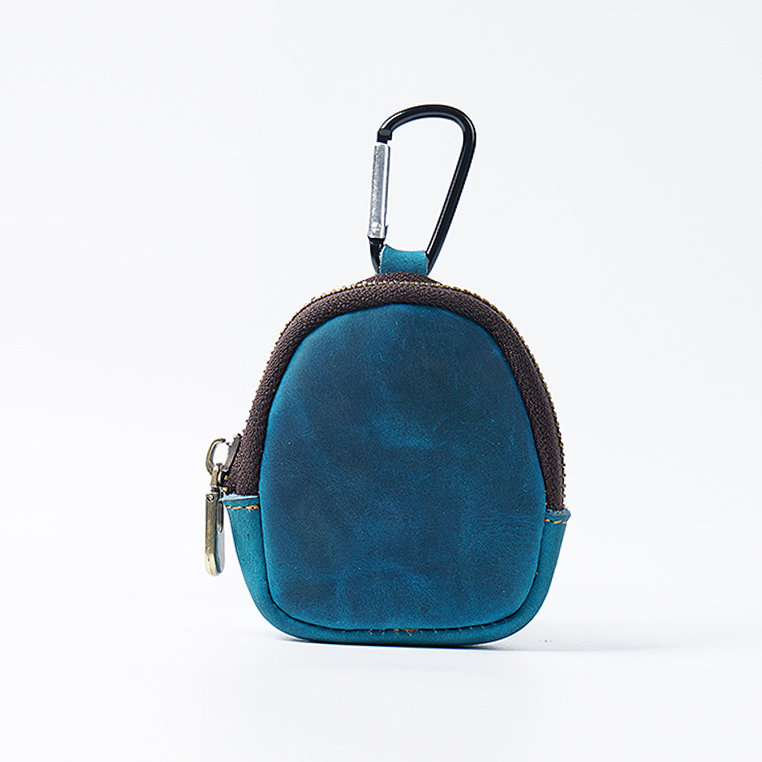 Blue Genuine Crazy Horse Leather Mini Coin Purse Zipper Shell Pouch Small