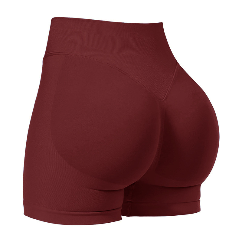 XXL Wine Red High-Elastic Hip Yoga Shorts - Seamless Mid-Intensity Pilates — image 1