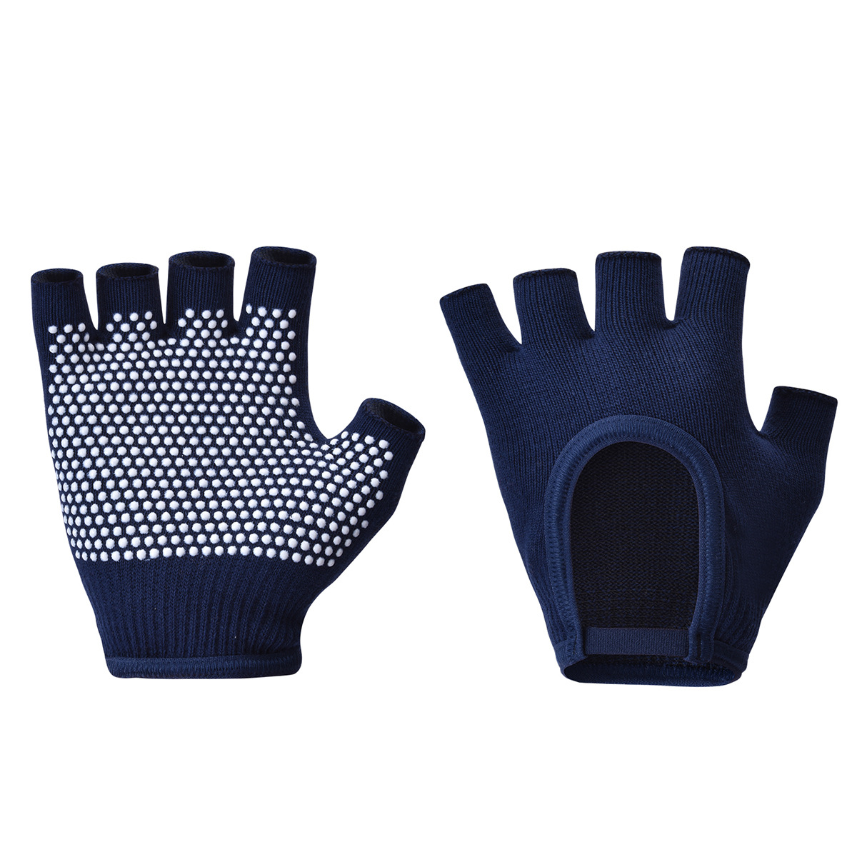 Navy Blue 2-Pack Women's Non-Slip Yoga Gloves - Open Back Half Finger Cotton