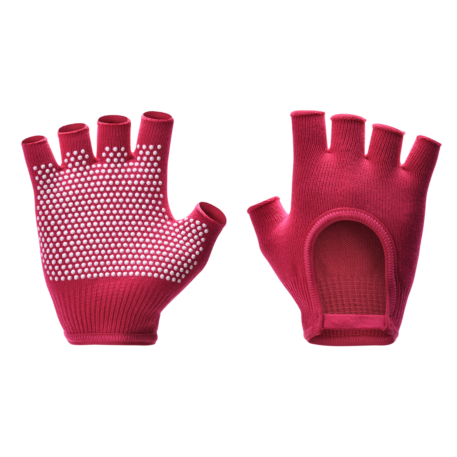 Rose Red 2-Pack Women's Non-Slip Yoga Gloves - Open Back Half Finger Cotton
