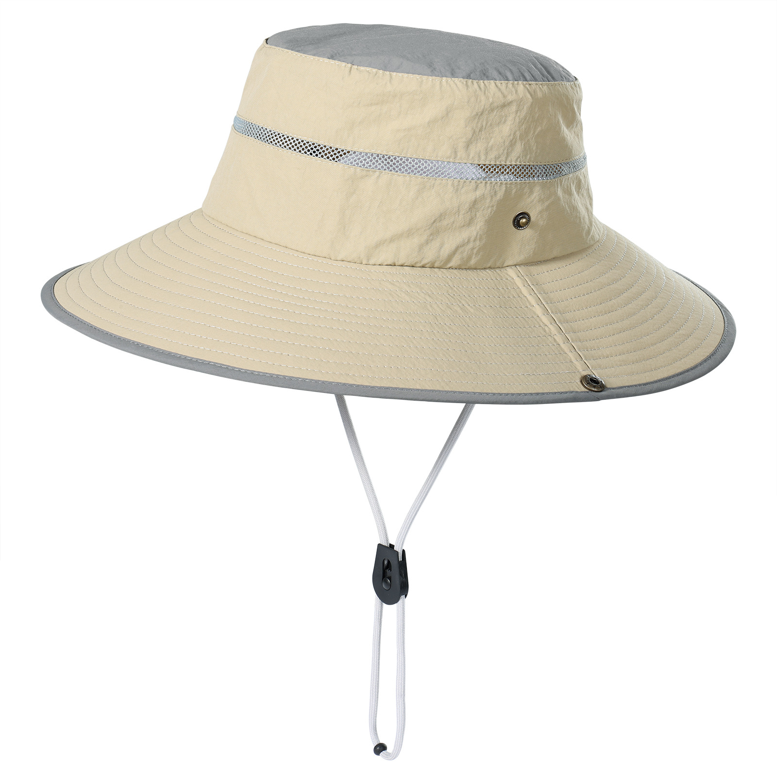 Khaki Foldable Wide Brim Sun Hat Unisex Bucket Safari Cap Adjustable 56-60cm