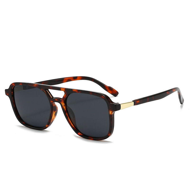 Brown Retro Double Bridge Square Frame Polarized Sunglasses - Driving Sun