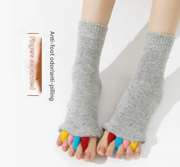 Colorful-grey Open-Toe Yoga Five-Toe Socks view 2