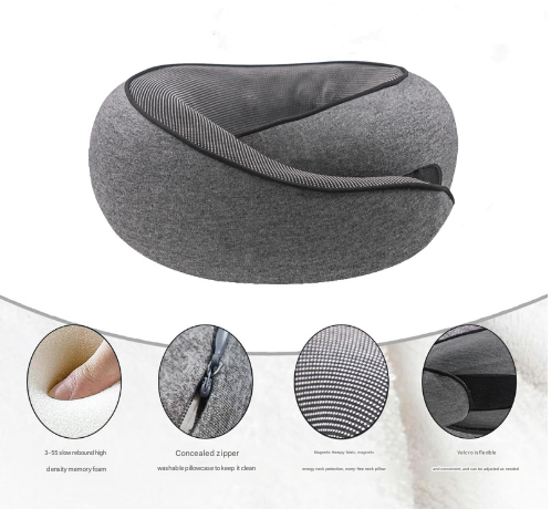 Dark Grey Ergonomic Memory Foam Travel Neck Pillow - U-Shaped Support for Naps view 3