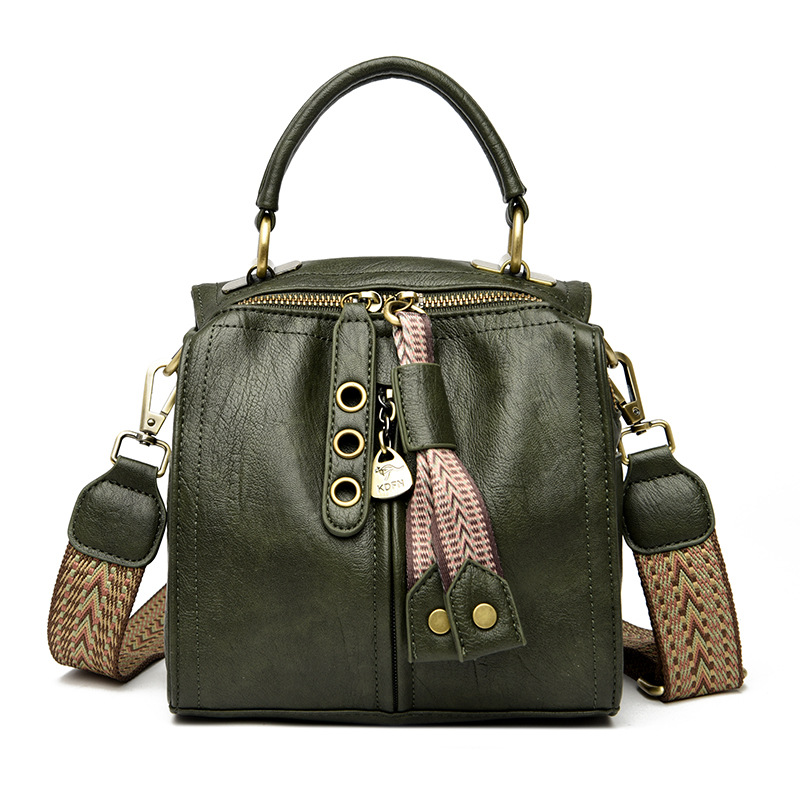 Green Vintage Look PU Leather Box Bag