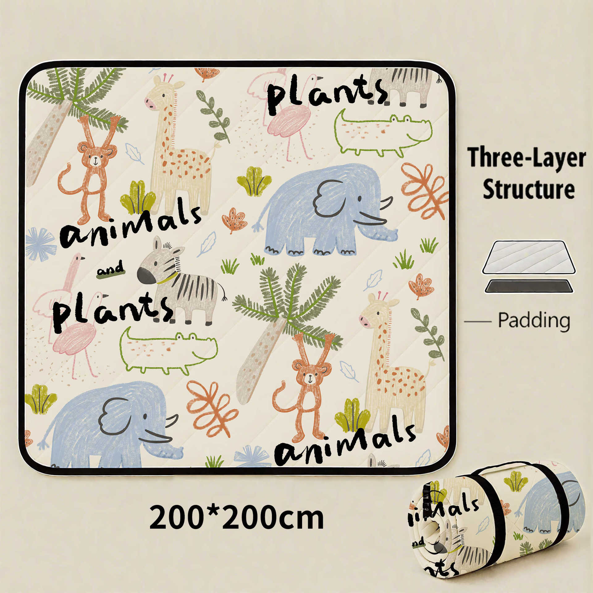 Mini Zoo Extra Large 200x200cm Waterproof Picnic Mat - Portable Thickened