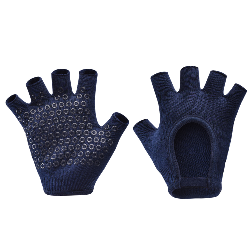 Navy Blue 2-Pack Women's Non-Slip Yoga Gloves - Open Back Half Finger Cotton