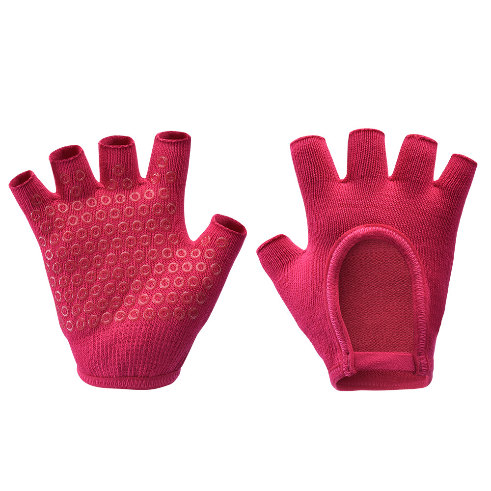 Rose Red 2-Pack Women's Non-Slip Yoga Gloves - Open Back Half Finger Cotton