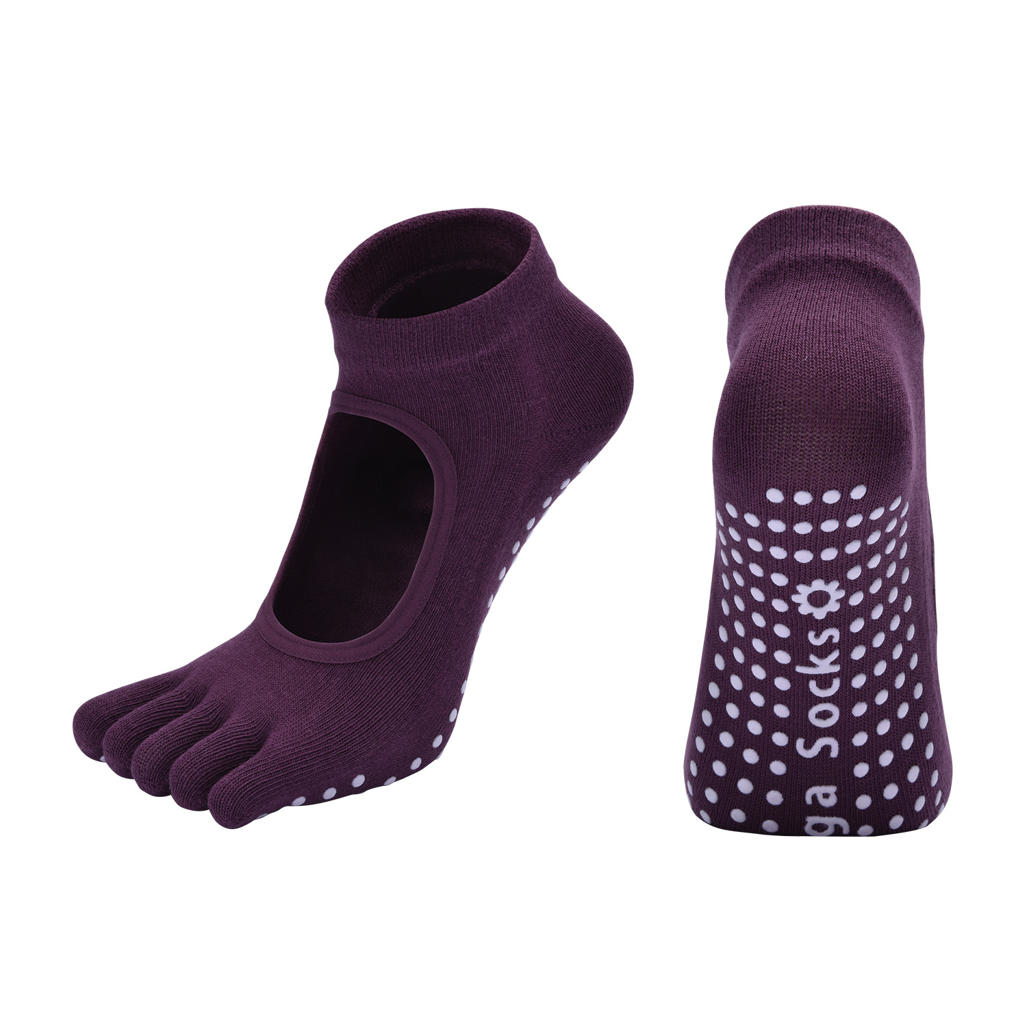 Purple 3-Pack Women's Non-Slip Five-Finger Yoga Socks - Open Back Combed