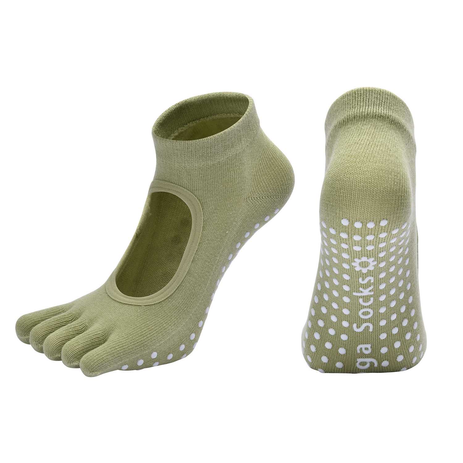 Green 3-Pack Women's Non-Slip Five-Finger Yoga Socks - Open Back Combed Cotton