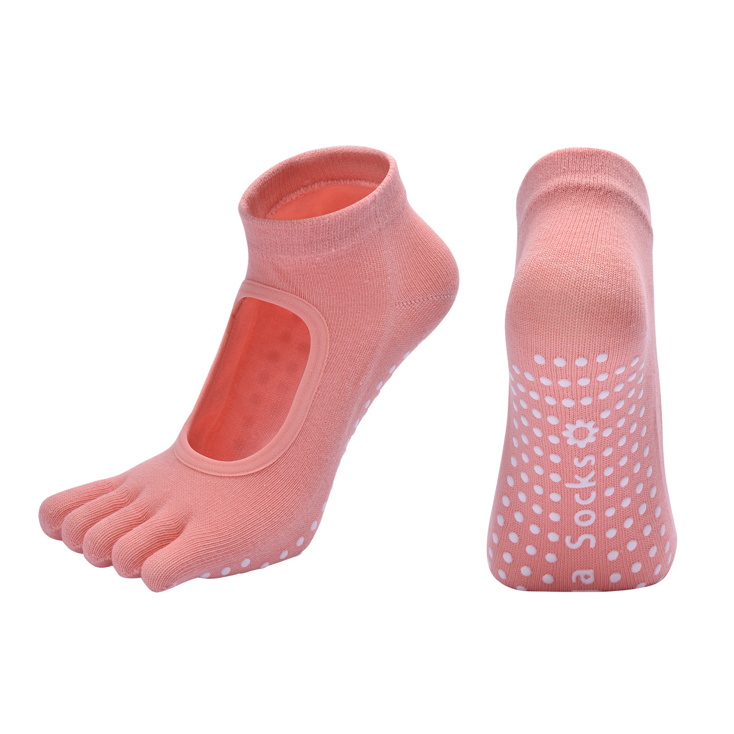 Orange 3-Pack Women's Non-Slip Five-Finger Yoga Socks - Open Back Combed
