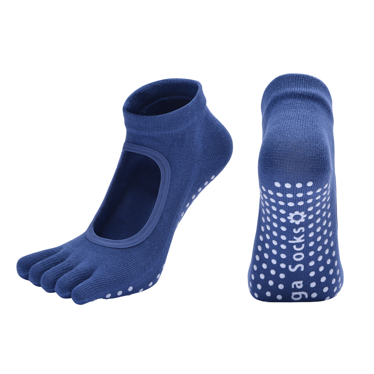 Dark Blue 3-Pack Women's Non-Slip Five-Finger Yoga Socks - Open Back Combed