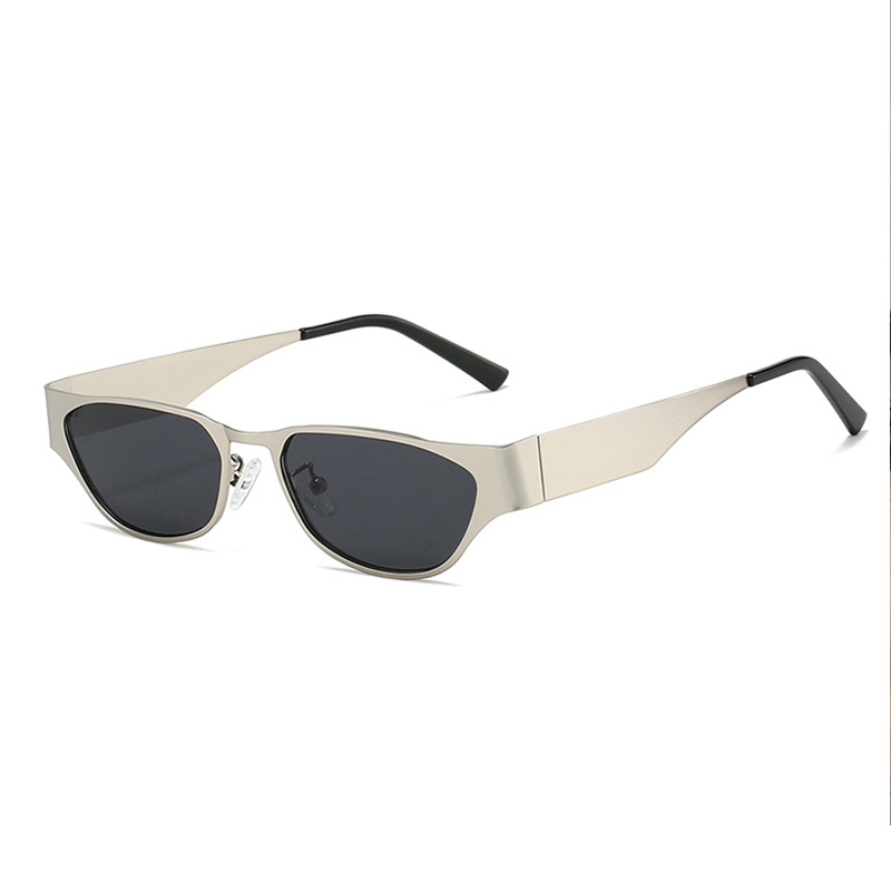 Silver Frame Black Sheet Retro Cat-Eye Metal Sunglasses for Women - UV