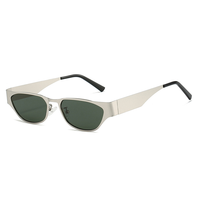 Silver Frame Green Sheet Retro Cat-Eye Metal Sunglasses for Women - UV