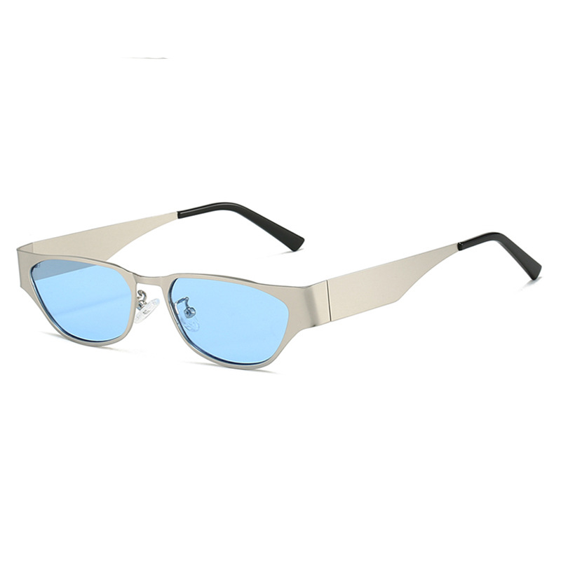 Silver Frame Blue Sheet Retro Cat-Eye Metal Sunglasses for Women - UV