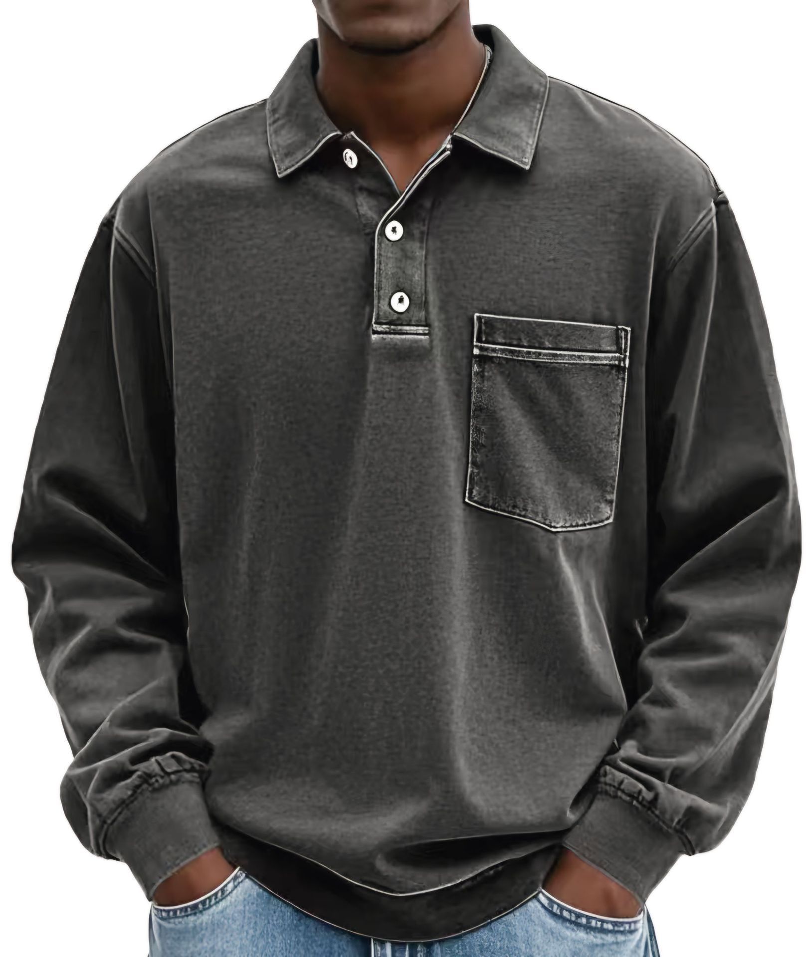 M Black Men's Premium Long Sleeve Polo Shirt