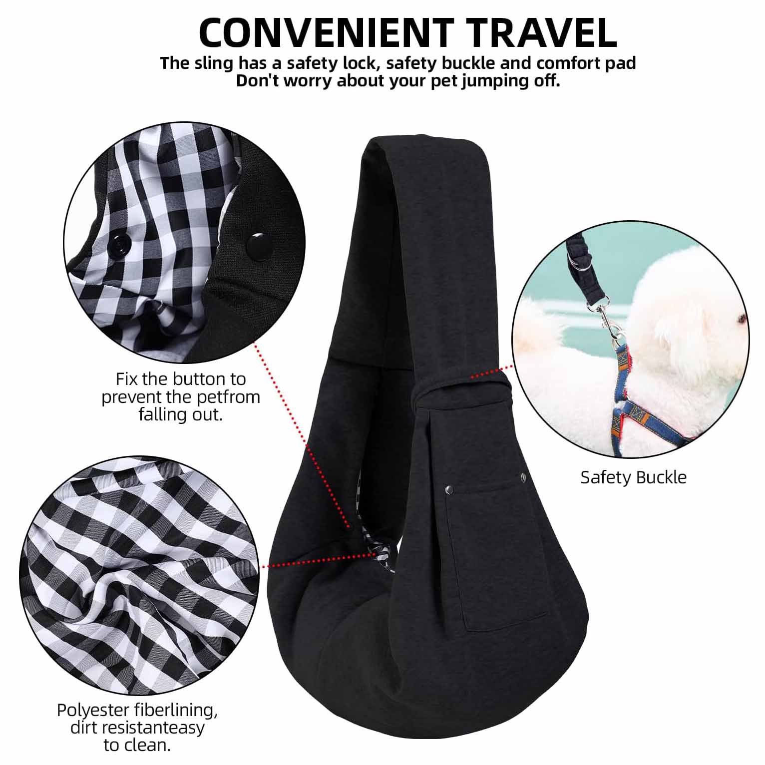 Black Portable Pet Carrier Backpack - Adjustable Shoulder Sling for Small Dogs view 3