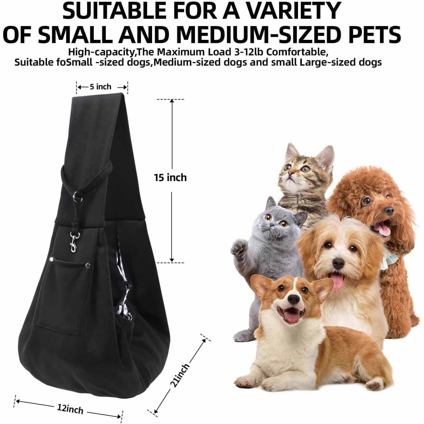 Black Portable Pet Carrier Backpack - Adjustable Shoulder Sling for Small Dogs view 4